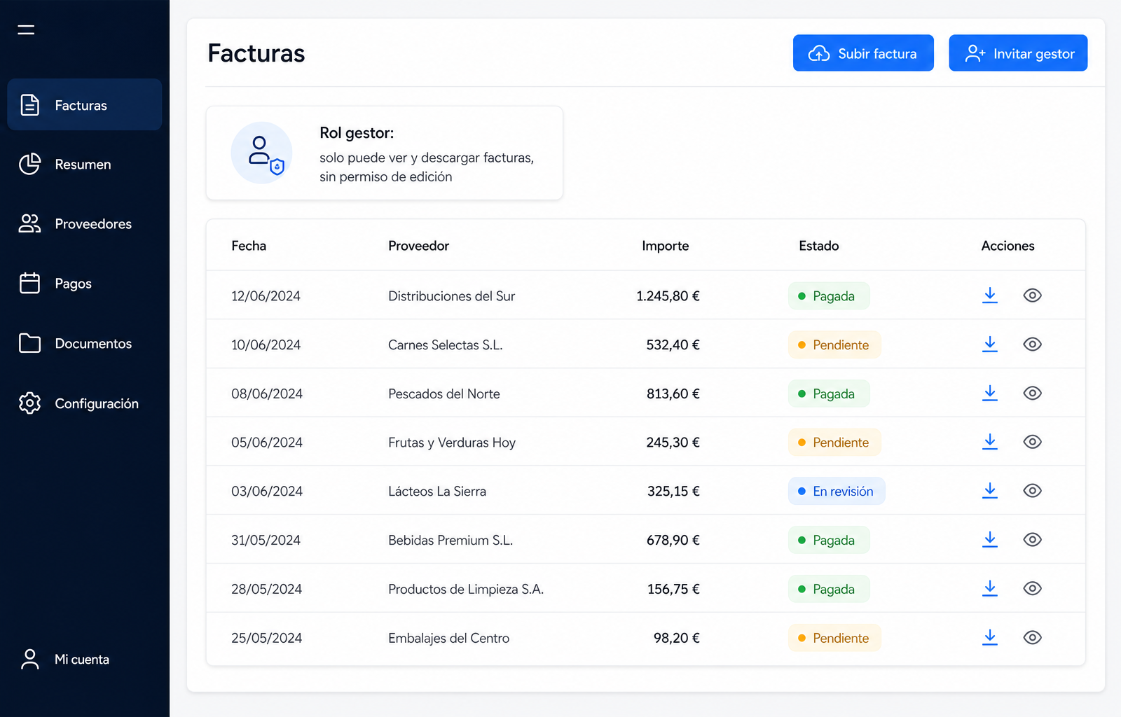 FacturasApp — App web para organizar facturas de restaurantes